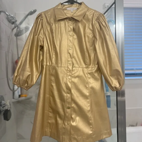 Dresses | Karlie Pleather Metallic Gold Long Sleeve Dress | Poshmark